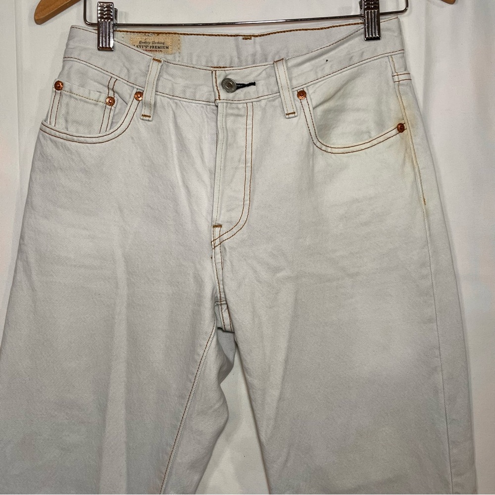 Levi’s Premium 501 White Wash Jeans 25x30 Straight Leg Big E Vintage 90s Denim - Picture 3 of 13